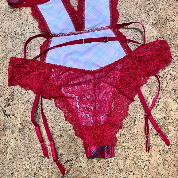 Victoria’s Secret Wicked Unlined Bow Balconette Teddy NWT In Red Plaid Sz XL - Picture 7 of 16